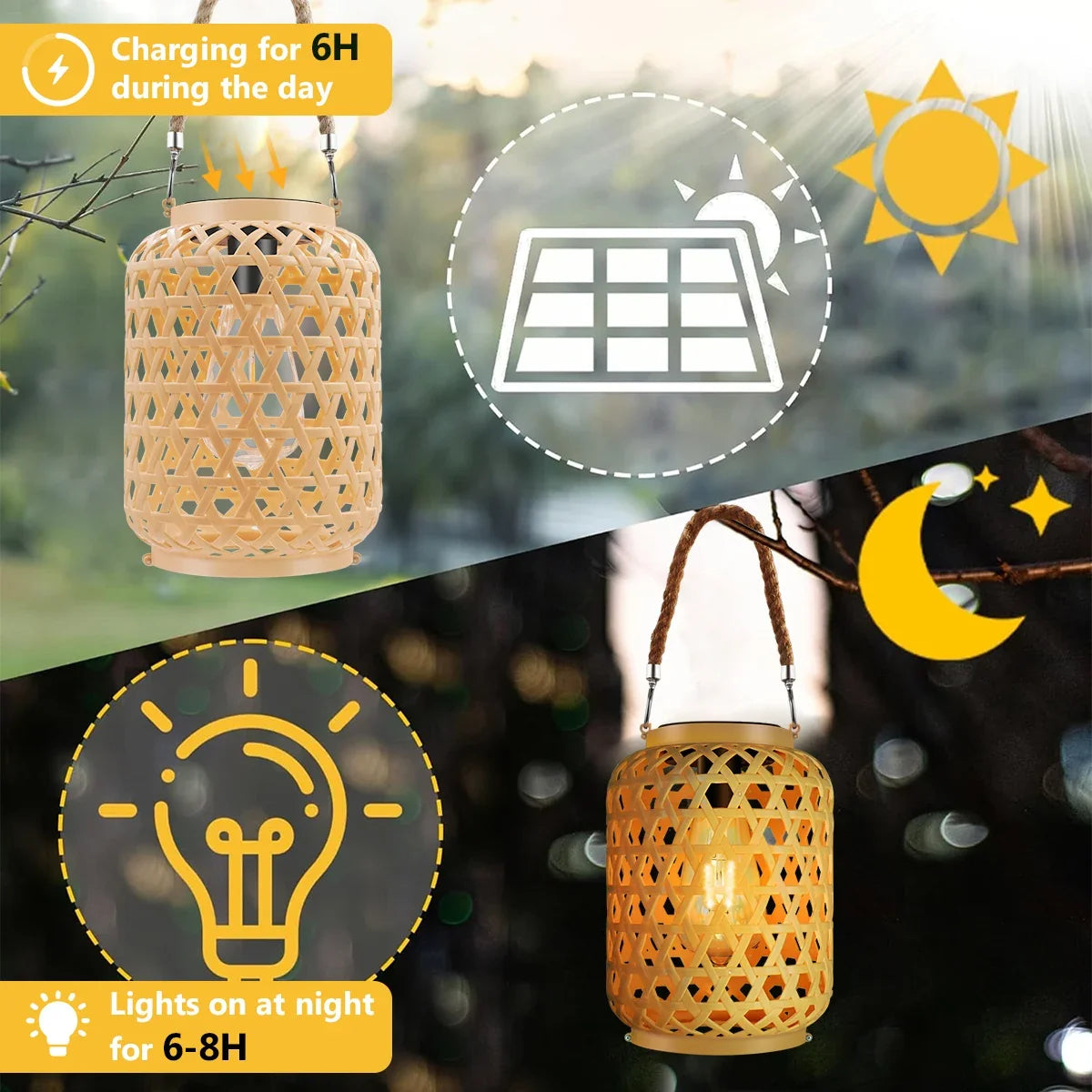 Outdoor Hanging Rattan Solar Lantern