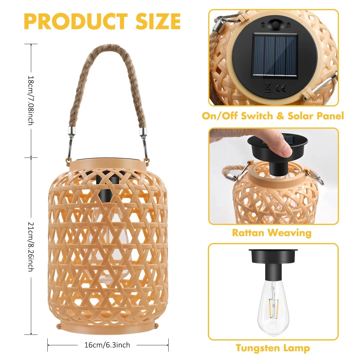 Outdoor Hanging Rattan Solar Lantern