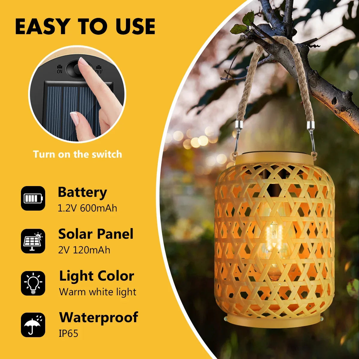 Outdoor Hanging Rattan Solar Lantern