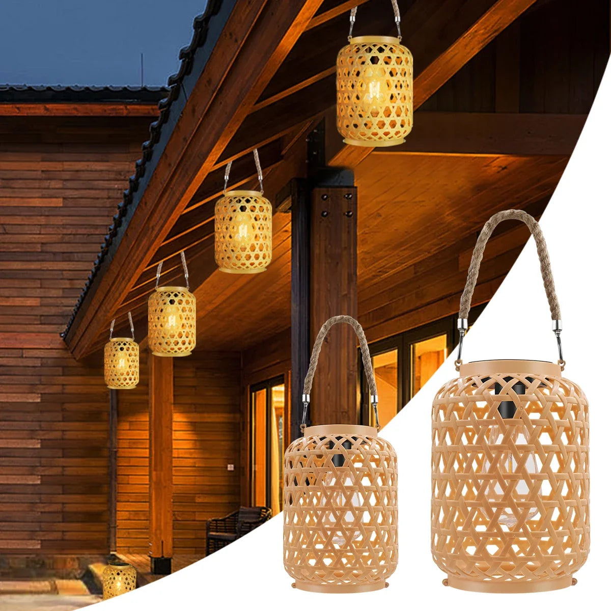 Outdoor Hanging Rattan Solar Lantern