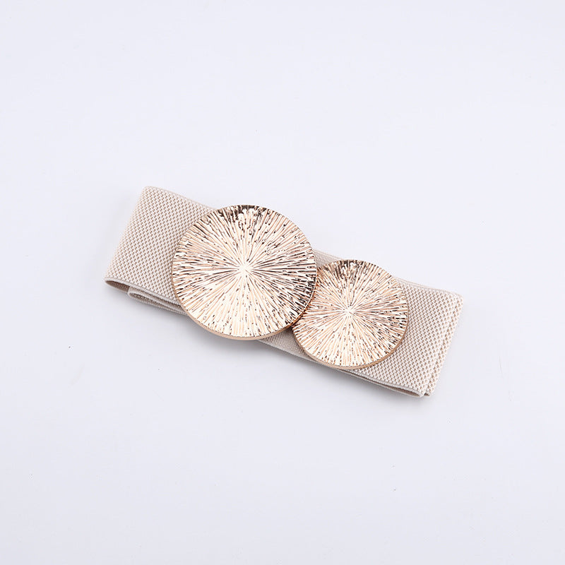 Marena — Women's Vintage Wide Elastic Waistband Belt with Gold Buckle